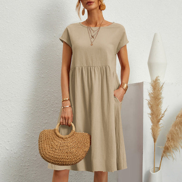 tton Round Neck Dress