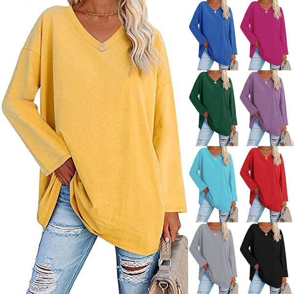 Women's Loose Long Sleeve Fashion V-neck Top (Buy 3 Free Shipping)