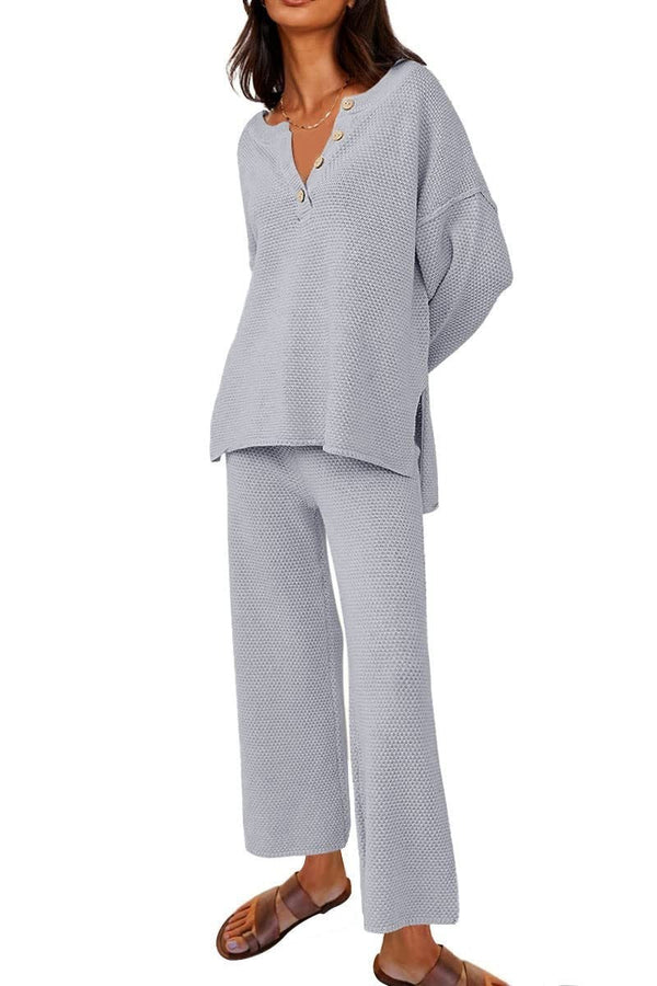 Button Knit Sweater 2-Piece Loungewear Set (Buy 2 Free Shipping)