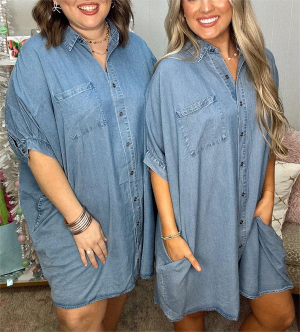 Women's Oversized Button Down Denim Dress (Buy 2 Free Shipping)